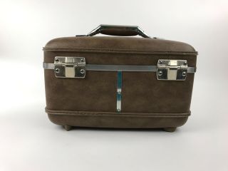 Vintage American Tourister Train Case Cosmetics Suitcase Combo Lock Brown 5