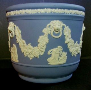 Vintage Wedgwood Blue/white Jasperware Planter Pot Cache Jardiniere