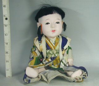 Ichimatsu Boy Doll 128 Japanese Vtg Gofun Composite Baby Kid Silk Kimono Ningyo