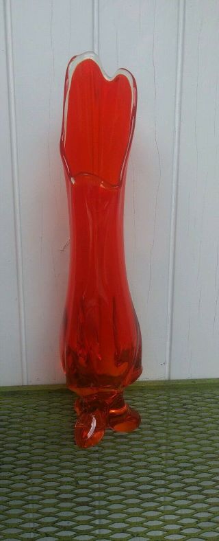 Vintage Viking Glass Epic Drape Pattern Swung Vase Persimmon Amberina 17 "