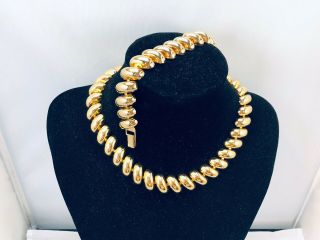 Vtg.  Napier Patent Demi Shiny Gold Tone Wavy Necklace & Bracelet