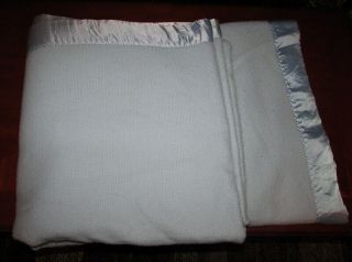 Vintage Fieldcrest Blue Acrylic Thermal Woven Blanket Binding King Size 92x110