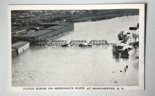 Vintage Postcard Flood Scene On Merrimac River At Manchester Nh Tichnor