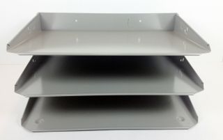 Vintage Metal File Tray Desk 3 Tier Organizer Office Industrial In Out Letter 2