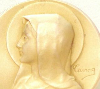Holy Virgin Mary - Gorgeous Antique 18k Gold Filled Medal Brooch Signed Tairac