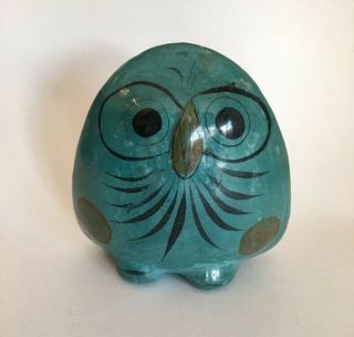 Vintage Mexico Mexican Tonala Pottery Folk Art Owl Bird 5 " Turquoise Green