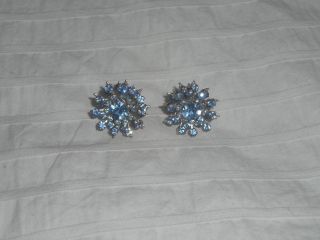Vintage Blue Rhinestone Screw Back Earrings