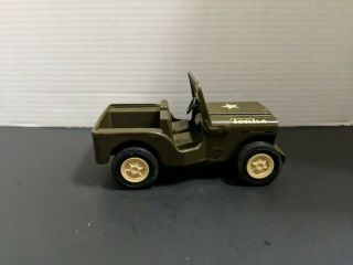 Vintage Tonka Army Green Metal Military Jeep With Folding Windshield