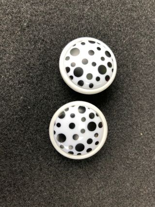 Les Bernard Vintage Larger Button Clip On Earrings White Black Dots