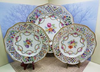 Vintage 3 Schumann Arzberg Germany 7.  5 " 11 " Dresden Swags Reticulated Plates Exc