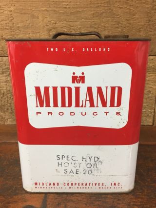 Vintage 1960’s Midland Products Motor Oil 2 Gallon Oil Can Minneapolis Milwaukee