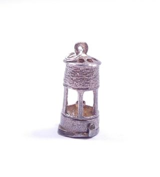 Vintage Charm Miners Lamp Opens To Candle Red Gem Set Sterling Silver 3.  3g 3
