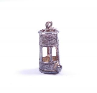 Vintage Charm Miners Lamp Opens To Candle Red Gem Set Sterling Silver 3.  3g 4