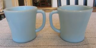 Vintage Set Of 2 Fire King Delphite Blue Glass D Handle Coffee Mugs