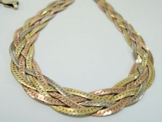 Very Fine Quality Vintage 3 Colour Sterling Silver Woven Design Necklace