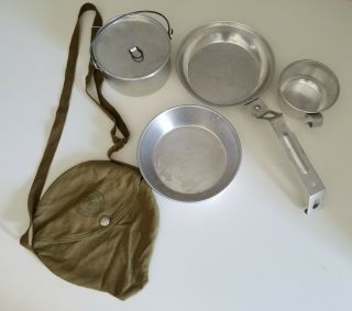 Vintage 1950s Boy Scouts Of America Camping Mess Kit,  Aluminum Cooking Set Pouch