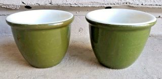 Set Of 2 Vintage Hall Usa 352 1/2 Cup Custard Cups Ramekins Heavy Olive Green