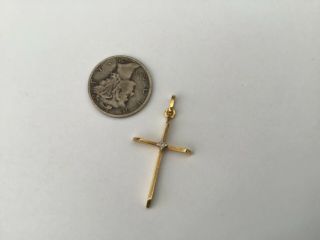 Vintage 18k Yellow Gold And Diamond Accent Cross Pendant 1.  5 Grams
