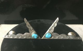 Vintage 1960s Silver And Turquoise Collar Tips Southwestern