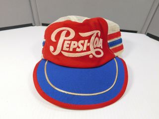 Vintage 3 Stripe Pepsi Cola Delivery Mesh Snapback Trucker Hat Blemish Rough 1