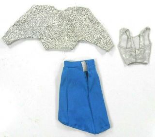 Barbie Vintage Superstar Era Silver Bolero Jacket & Top Blue Skirt w/Silver 3