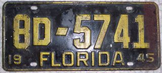 Vintage 1945 Florida Passenger License Plate Paint And Colors