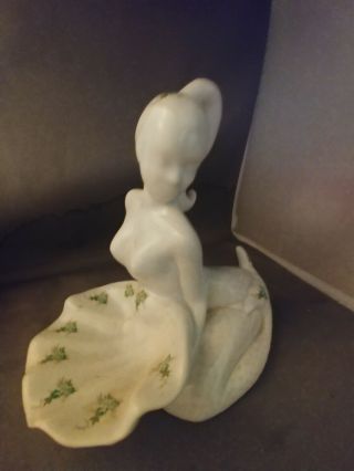 Vintage Ceramic Nude Mermaid soap or candy dish Green Flowers 2