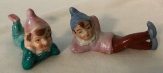 2 Vintage Pixie Elf Figurines Ceramic Japan Very Good