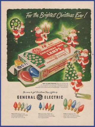Vintage 1951 General Electric C - 7 1/2 Christmas Tree Lamps Light Bulbs Print Ad