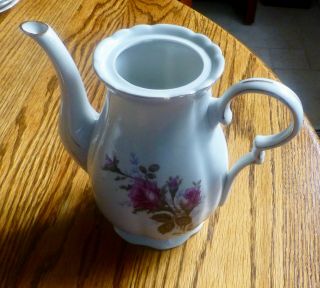 Tea Pot Vintage Porcelain Moss Rose (no Lid) Flower Vase Garden 6 1/2 "