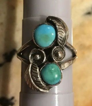 Vintage Signed Dmt Sterling Silver Turquoise Ring Native American Indian Size 6
