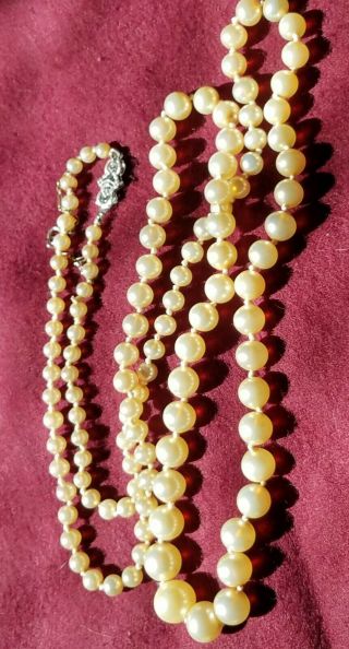 Vintage Graduated Pearl Necklace With 14k Clasp And Safety Chain