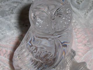Vtg Clear Art Glass Owl Figurine Paperweight Owl Perched On Pedestal Branch 2