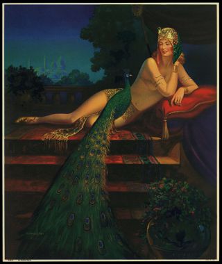 Rare Vintage Eggleston Pin - Up Print 1934 Art Deco Fantasy Goddess Is Cleopatra