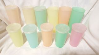 Tupperware Vintage 6 Pastel 16 oz Tumblers Cups 107 & 5 116 - 10 oz & some Lids 2