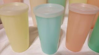 Tupperware Vintage 6 Pastel 16 oz Tumblers Cups 107 & 5 116 - 10 oz & some Lids 5