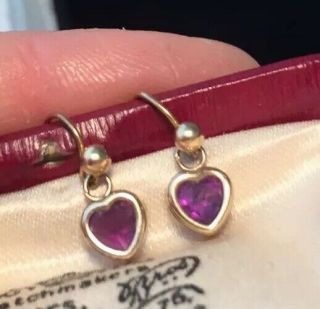 Vintage Jewellery Gorgeous 9 Carat Gold & Amethyst Heart Pendant Earrings
