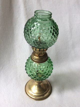 Euc Vintage Green Hobnail Glass Oil Lamp Miniature Hong Kong Mini