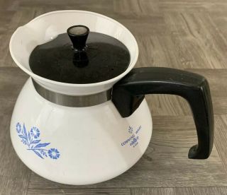 Vintage Corning Ware 6 Cup Blue Cornflower Coffee,  Tea Pot With Metal Lid
