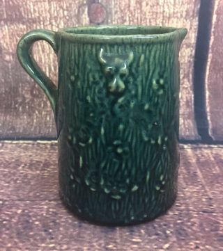 Vintage Green Ceramic Creamer With Flowers And Creepy Cow Face 4.  5 " X 3 " Mod