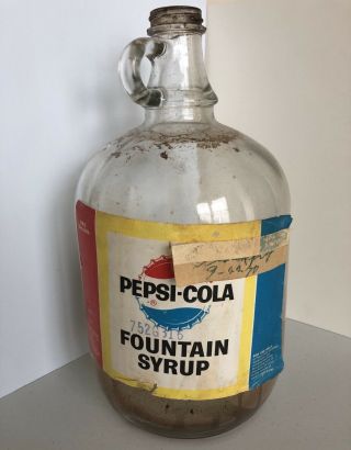 Vintage Pepsi One Gallon Glass Fountain Syrup Bottle Jug - Priority S&h