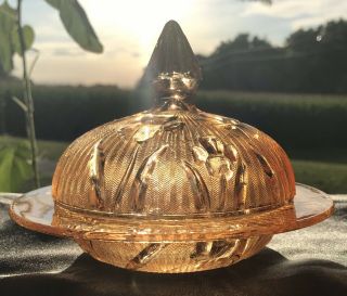 Vintage Jeanette Marigold Iris And Herringbone Covered Butter Dish