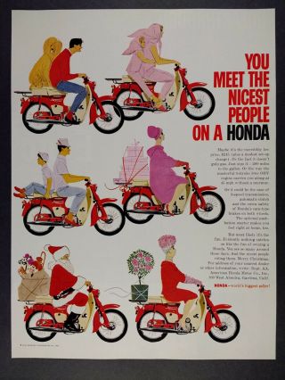 1963 Honda Cub 50 Motorcycle Color Art Vintage Print Ad