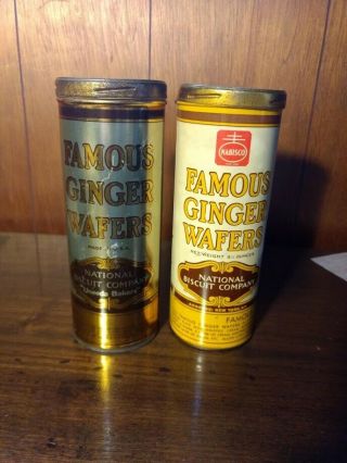 2 Vintage Nabisco Famous Ginger Wafers Cookie Tin Canister 1930s 1940s