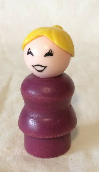 Fisher Price Vintage Little People Dark Purple Mom Lady Woman Figure Toy