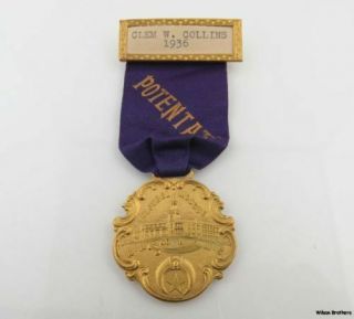 Shriners Potentate Badge - Gold Toned Ribbon Name Plate Vintage Ornate