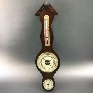 France 16” Vintage Brass Wood Weather Station Barometer French Wall Thermometer