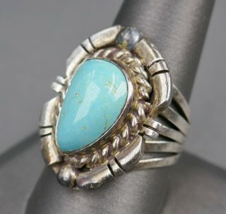 Fine Vintage Navajo Indian Sterling Silver Turquoise Native Estate Mens Ring 52
