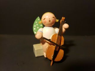 Erzgebirge Expertic Orchestra Angel Seated W Cello Bass Vtg Gdr Germany 2 "