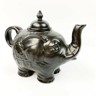 Vtg Style Asian Oriental Black Elephant Teapot Ceramic Stoneware 7” Tall